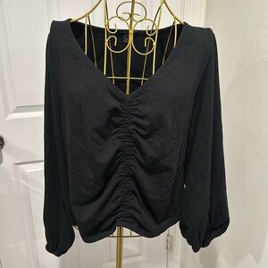 Banana Republic V neck puff balloon sleeve ruched black blouse Size XL